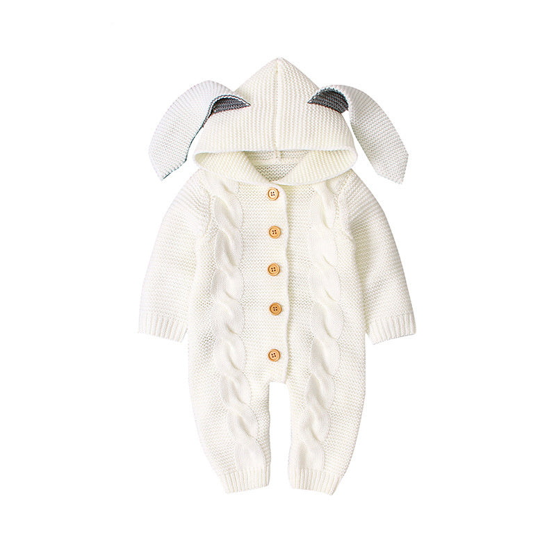 Cozy Baby Knitted Romper – Hooded Unisex Long Sleeve for All Seasons