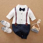 Baby Gentleman Romper – Stylish Long Sleeve Cotton Outfit with Bow Tie Strap