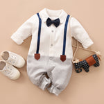 Baby Gentleman Romper – Stylish Long Sleeve Cotton Outfit with Bow Tie Strap