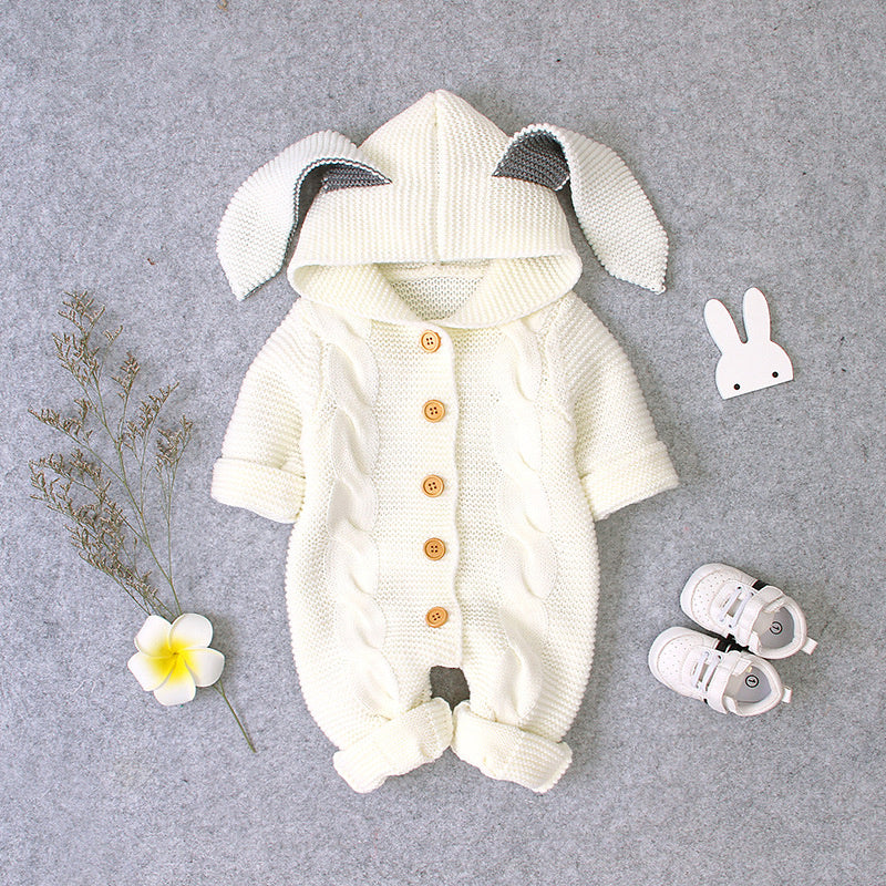 Cozy Baby Knitted Romper – Hooded Unisex Long Sleeve for All Seasons