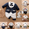 Baby Gentleman Romper – Stylish Long Sleeve Cotton Outfit with Bow Tie Strap