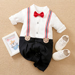 Baby Gentleman Romper – Stylish Long Sleeve Cotton Outfit with Bow Tie Strap