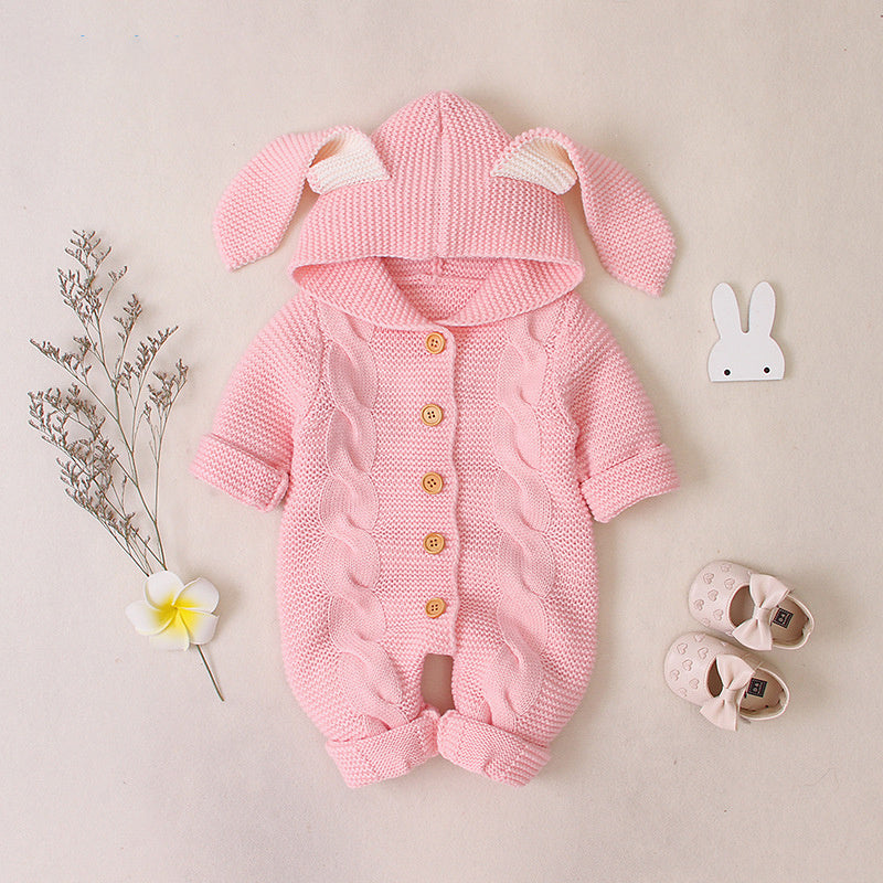 Cozy Baby Knitted Romper – Hooded Unisex Long Sleeve for All Seasons