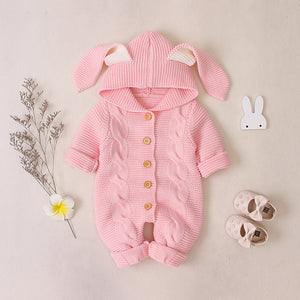 Cozy Baby Knitted Romper – Hooded Unisex Long Sleeve for All Seasons
