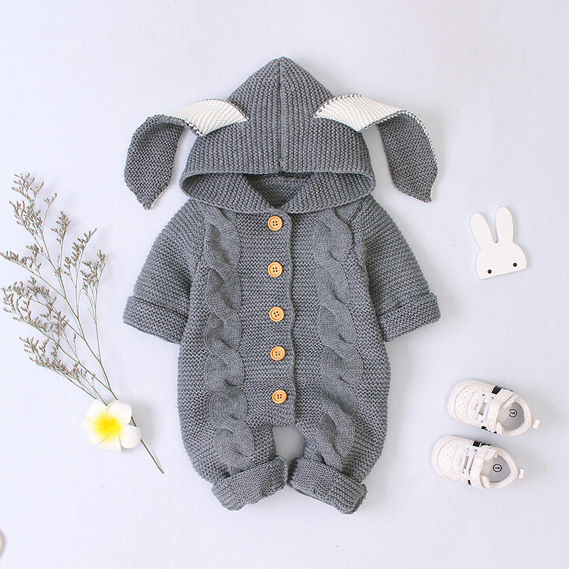 Cozy Baby Knitted Romper – Hooded Unisex Long Sleeve for All Seasons