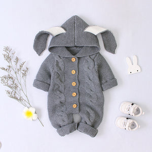 Cozy Baby Knitted Romper – Hooded Unisex Long Sleeve for All Seasons
