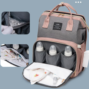 Large Mummy Crib Backpack – Waterproof Diaper Bag with USB & Insulated Storage