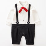 Baby Gentleman Romper – Stylish Long Sleeve Cotton Outfit with Bow Tie Strap
