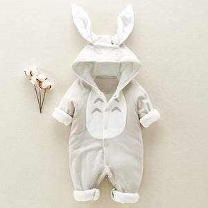 Thick Cotton Baby Romper – Hooded, Warm Winter Onesie with Cartoon Style