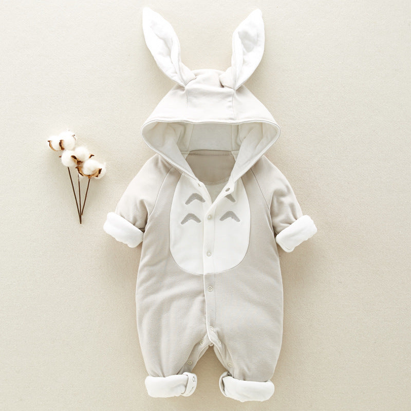 Thick Cotton Baby Romper – Hooded, Warm Winter Onesie with Cartoon Style
