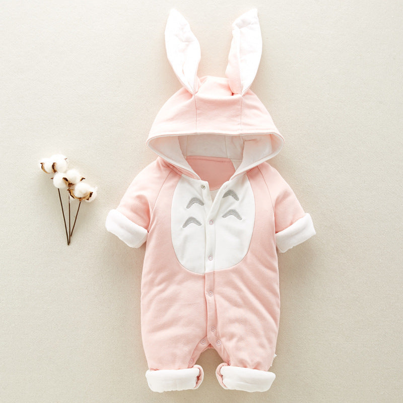 Thick Cotton Baby Romper – Hooded, Warm Winter Onesie with Cartoon Style