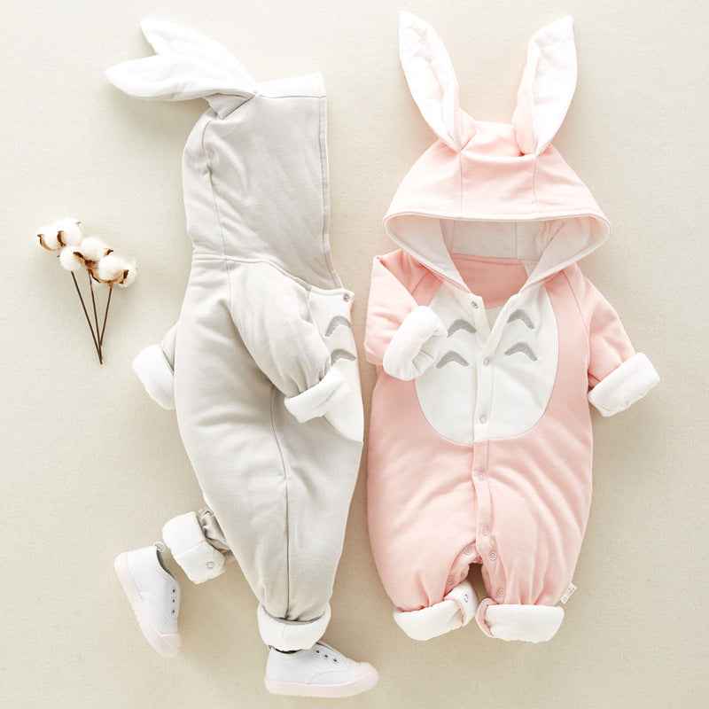 Thick Cotton Baby Romper – Hooded, Warm Winter Onesie with Cartoon Style