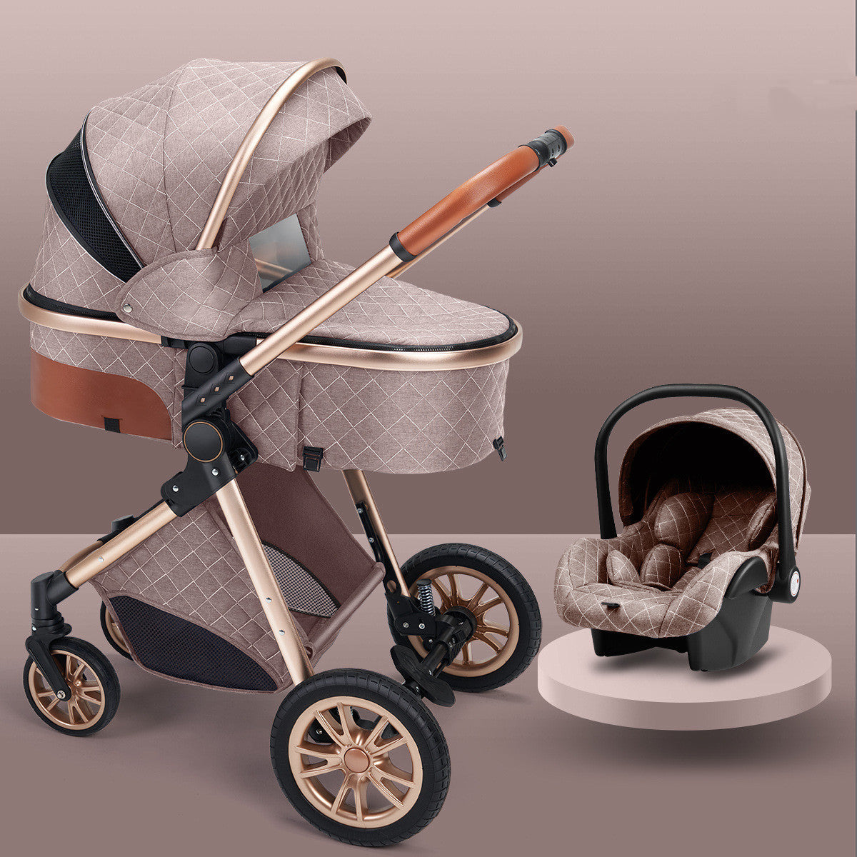 Stylish Lightweight Baby Stroller – Foldable Aluminum Frame with Safety Basket