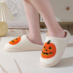 Halloween Pumpkin Slippers – Warm, Non-Slip Suede House Shoes for Men & Women