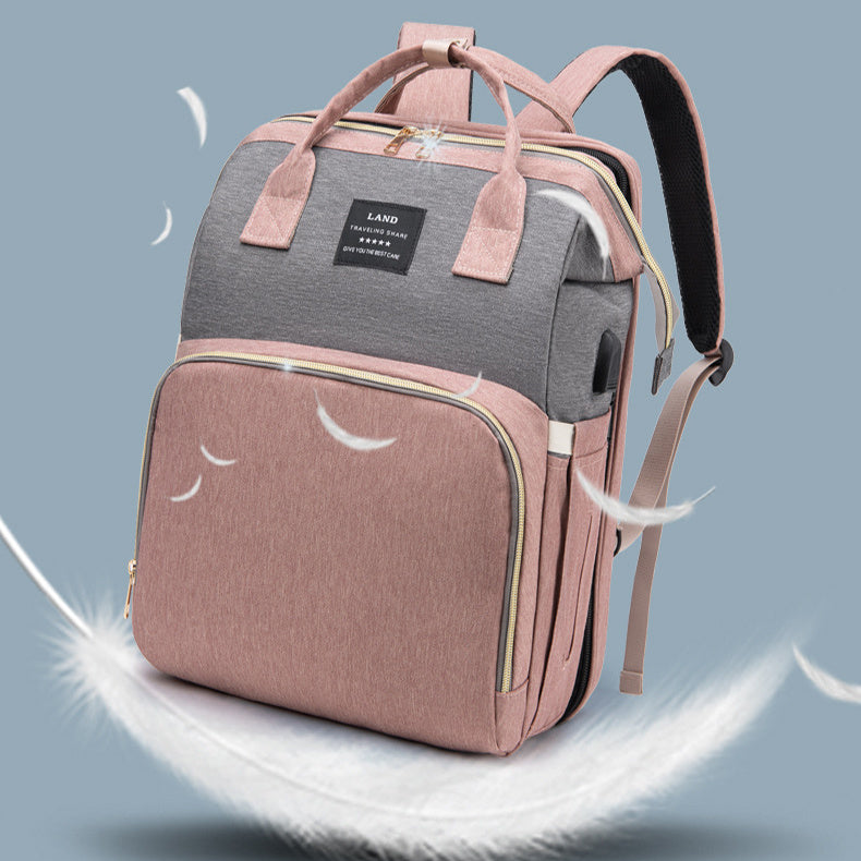 Large Mummy Crib Backpack – Waterproof Diaper Bag with USB & Insulated Storage