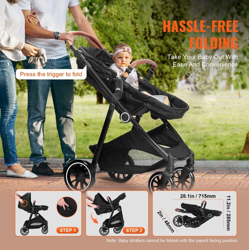 Standard Baby Stroller with Bassinet – Foldable, Reversible, Lightweight & Durable