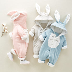 Thick Cotton Baby Romper – Hooded, Warm Winter Onesie with Cartoon Style
