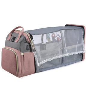 Large Mummy Crib Backpack – Waterproof Diaper Bag with USB & Insulated Storage