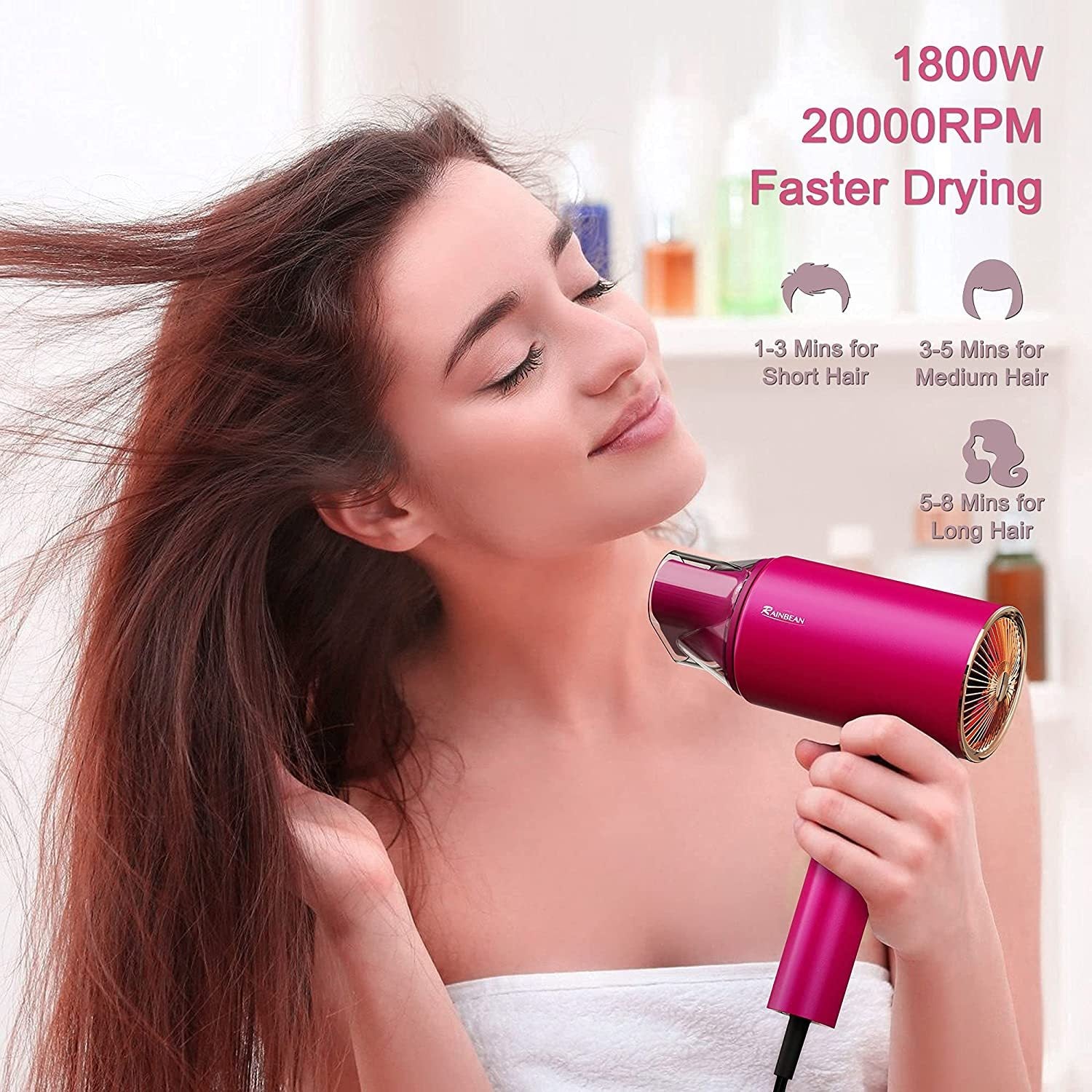 Water Ionic Hair Dryer – 1800W Fast-Drying, Low Noise with Magnetic Nozzle
