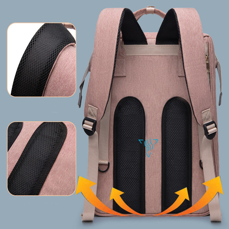 Large Mummy Crib Backpack – Waterproof Diaper Bag with USB & Insulated Storage