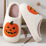 Halloween Pumpkin Slippers – Warm, Non-Slip Suede House Shoes for Men & Women