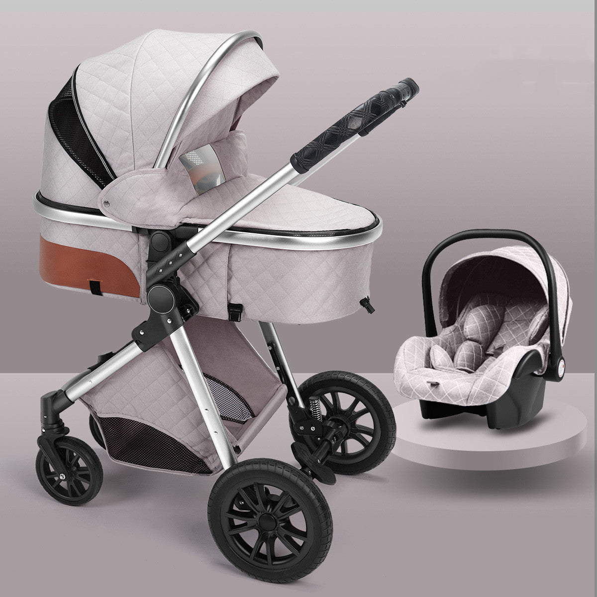Stylish Lightweight Baby Stroller – Foldable Aluminum Frame with Safety Basket